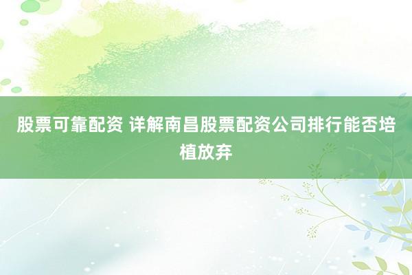 股票可靠配资 详解南昌股票配资公司排行能否培植放弃