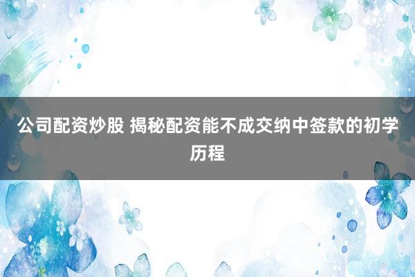 公司配资炒股 揭秘配资能不成交纳中签款的初学历程