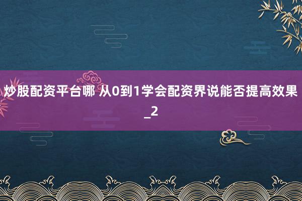 炒股配资平台哪 从0到1学会配资界说能否提高效果_2